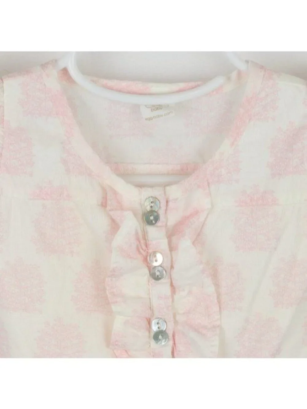 Egg Baby Infant 3-6 Months White Pink Tree Print Button Up Ruffle Sleeve Blouse
